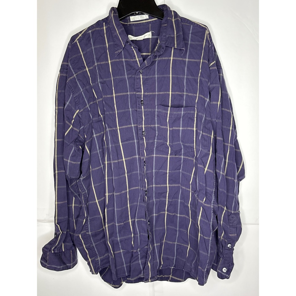GEOFFREY BEENE oversized Mens Large L Long Sleeve Plaid  Shirt Cotton‎ Blend